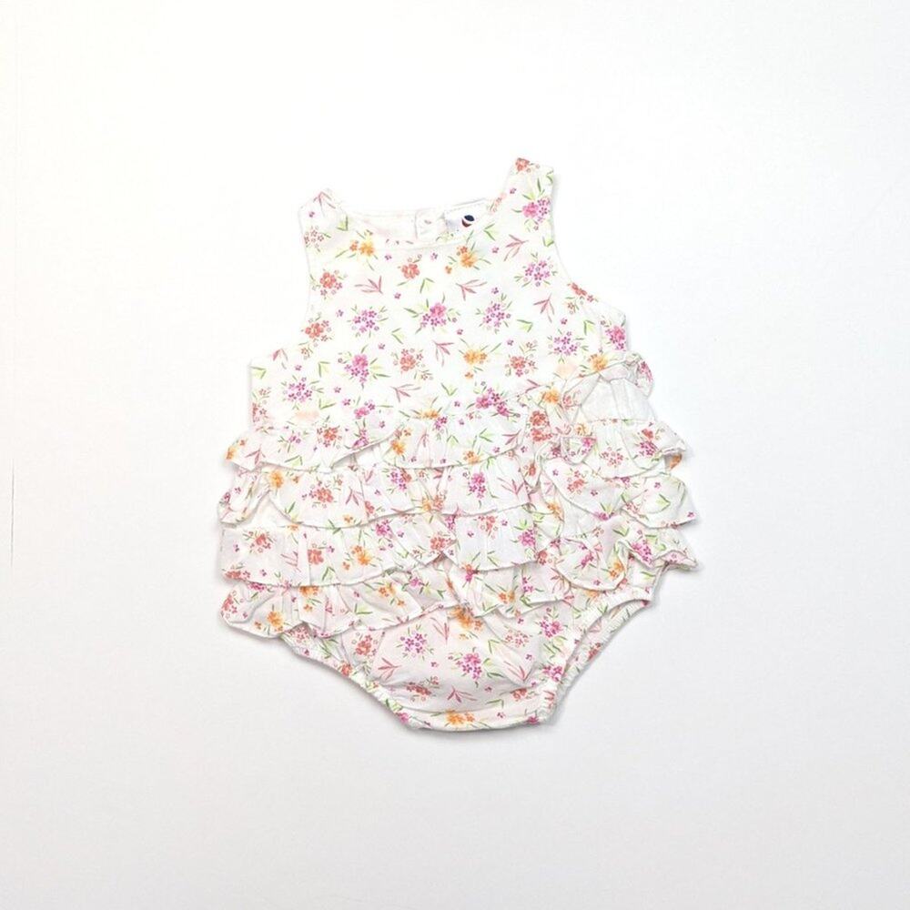 Absorba Sunsuit Baby Girls Size 6m White Floral Ruffle Bum Bubble Romper